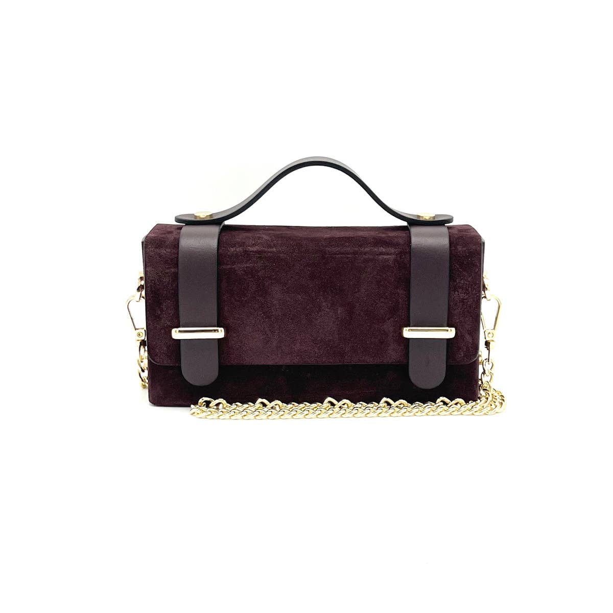 Mini pochette en cuir suédé avec chaîne, Fabriqué en Italie, art. 112629: Chameau