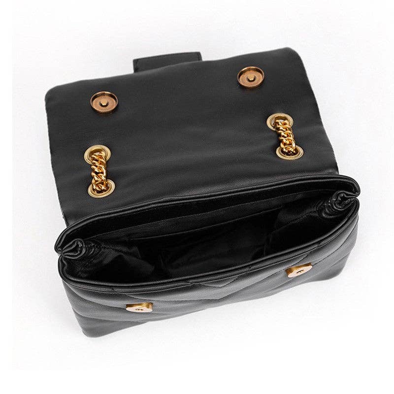 Sac à main d'épaule polyvalent et à la mode noir avec chaîne dorée et fermoir
