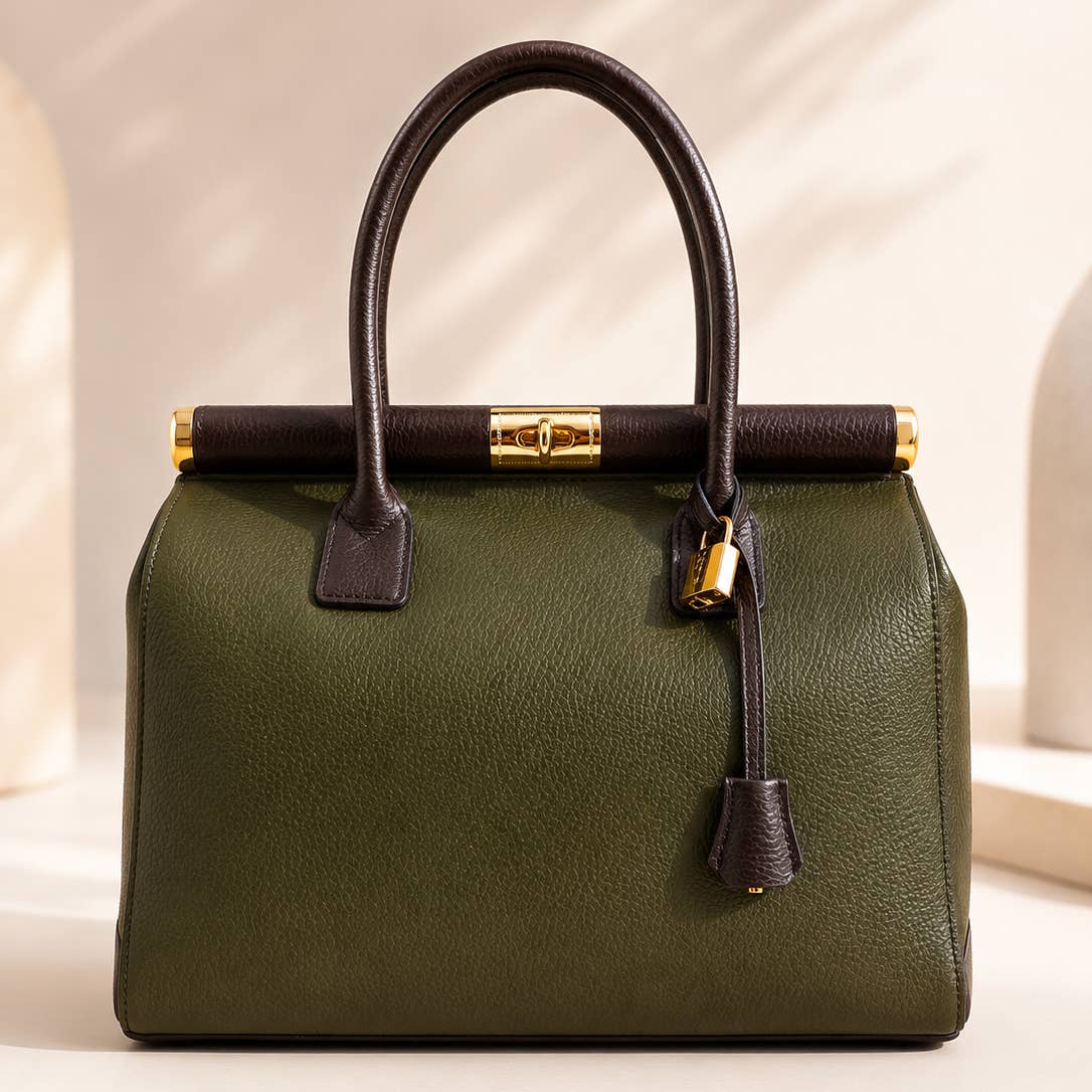 Sac Nora en cuir italien dollaro – Khaki & Dark Brown - OkikiParis