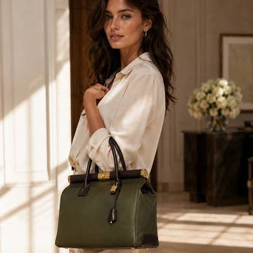 Sac Nora en cuir italien dollaro – Khaki & Dark Brown - OkikiParis