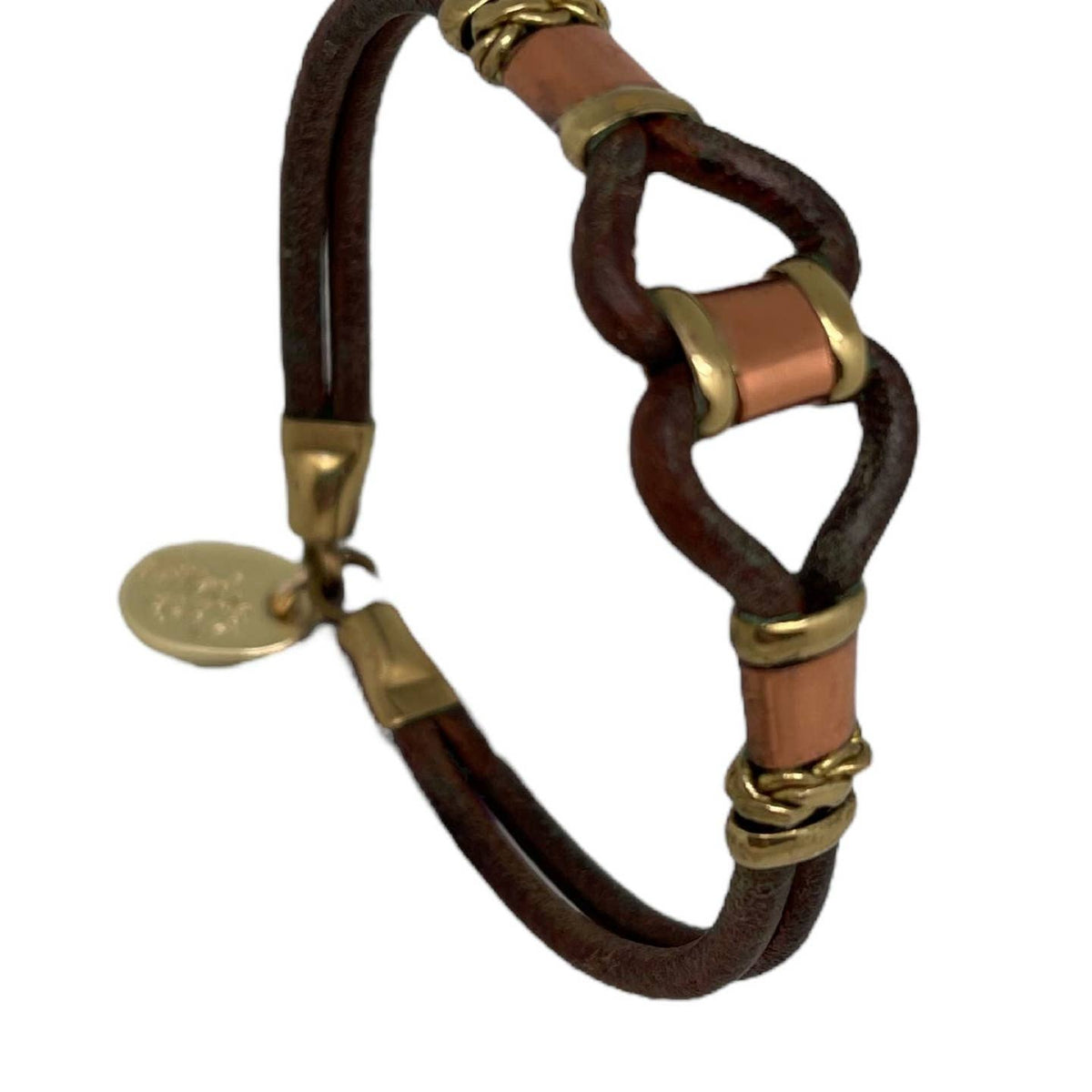 Bracelet en cuir, laiton et cuivre entrelacé artisanal unique - OkikiParis