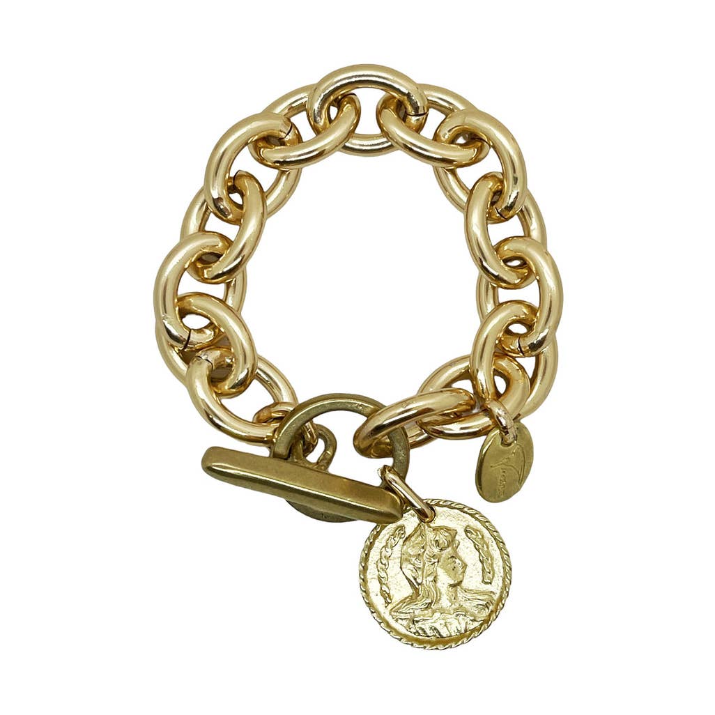 Bracelet chaîne avec pièce antique Camp dorée - OkikiParis