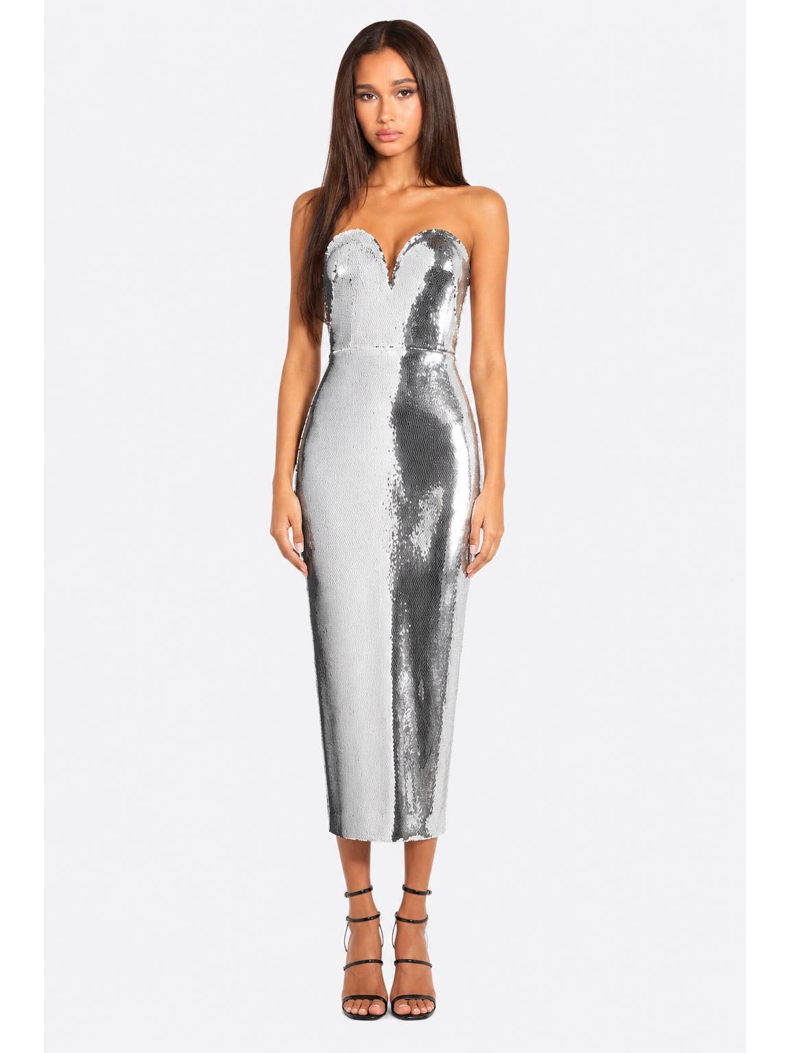 Robe midi à sequins argentés - OkikiParis