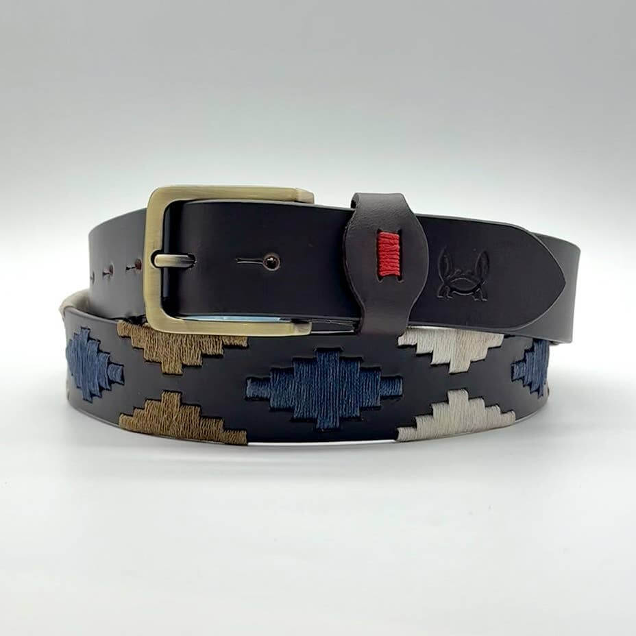 Ceinture homme en cuir argentin marine noisette