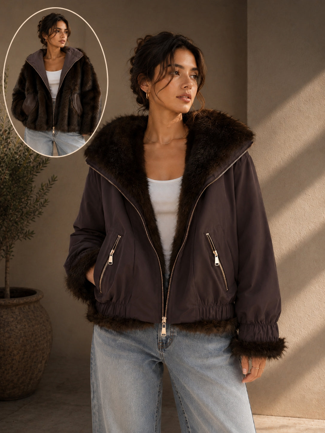 Veste Réversible Femme – Parka & Fausse Fourrure Luxe