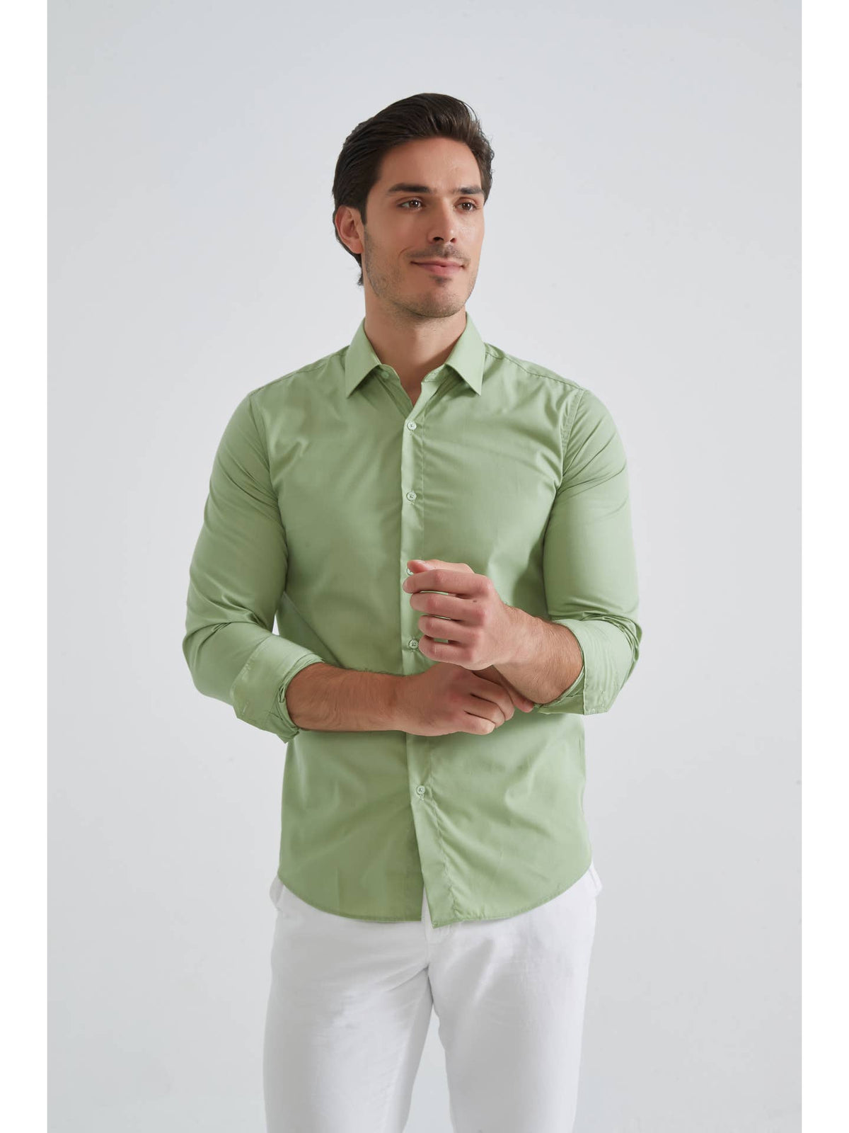 Chemise Verte Slim Fit – Col Français | YVES ENZO PARIS
