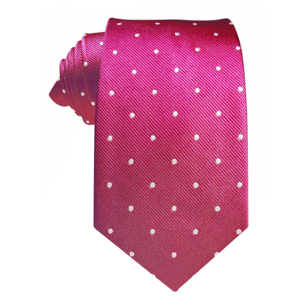 Cravate en Soie Naturelle Fuchsia à Pois Blancs