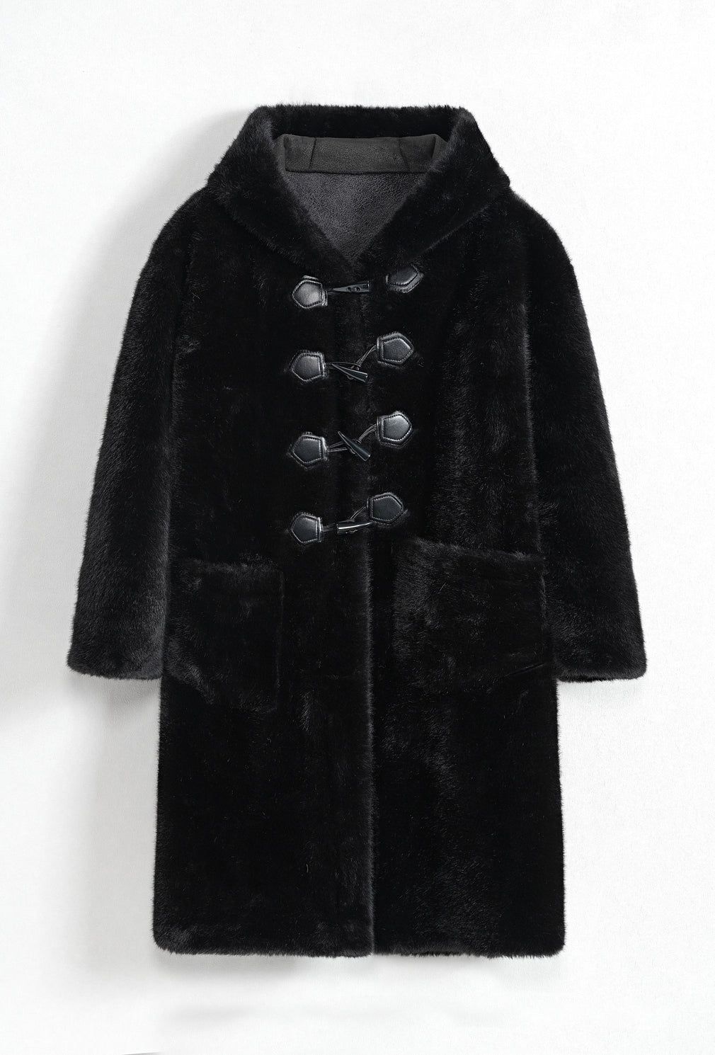 Manteau Mi-Long à Capuche en Fausse Fourrure | Boutons Bascule – OkikiParis