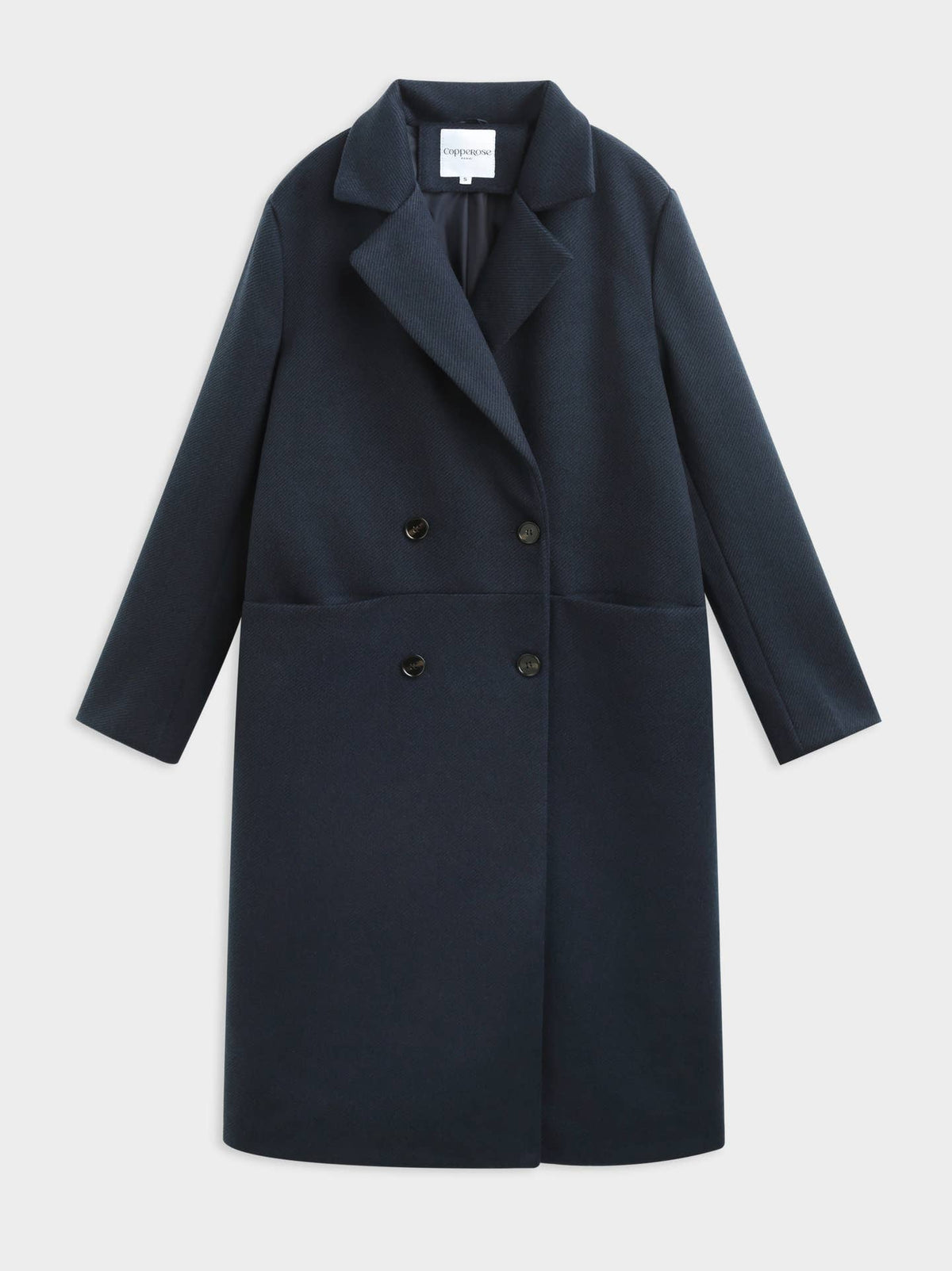 Manteau Long en Chevron à Fermeture Croisée | Col Revers Cranté – OkikiParis