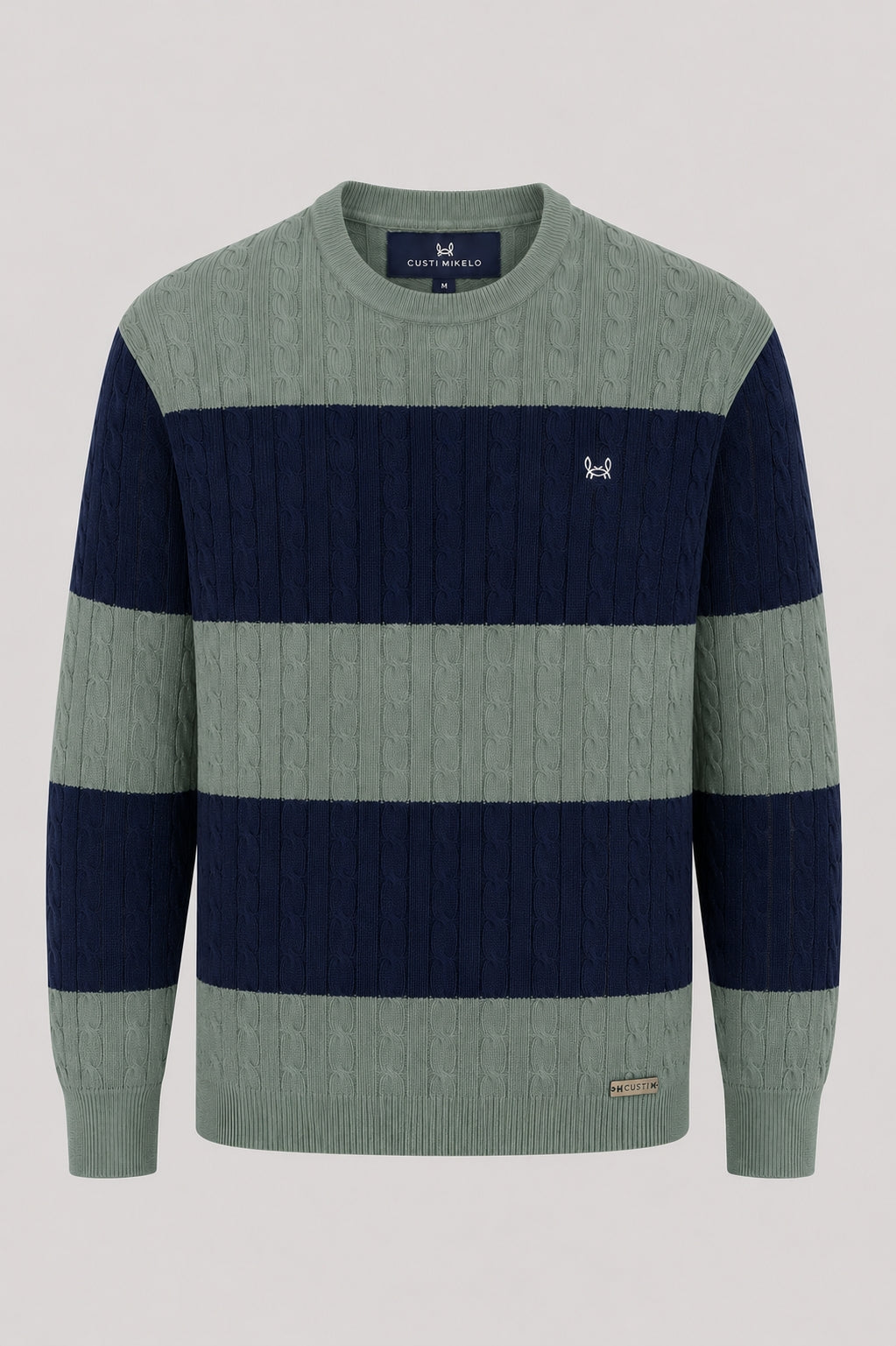 Pull torsadé à rayures vert marine
