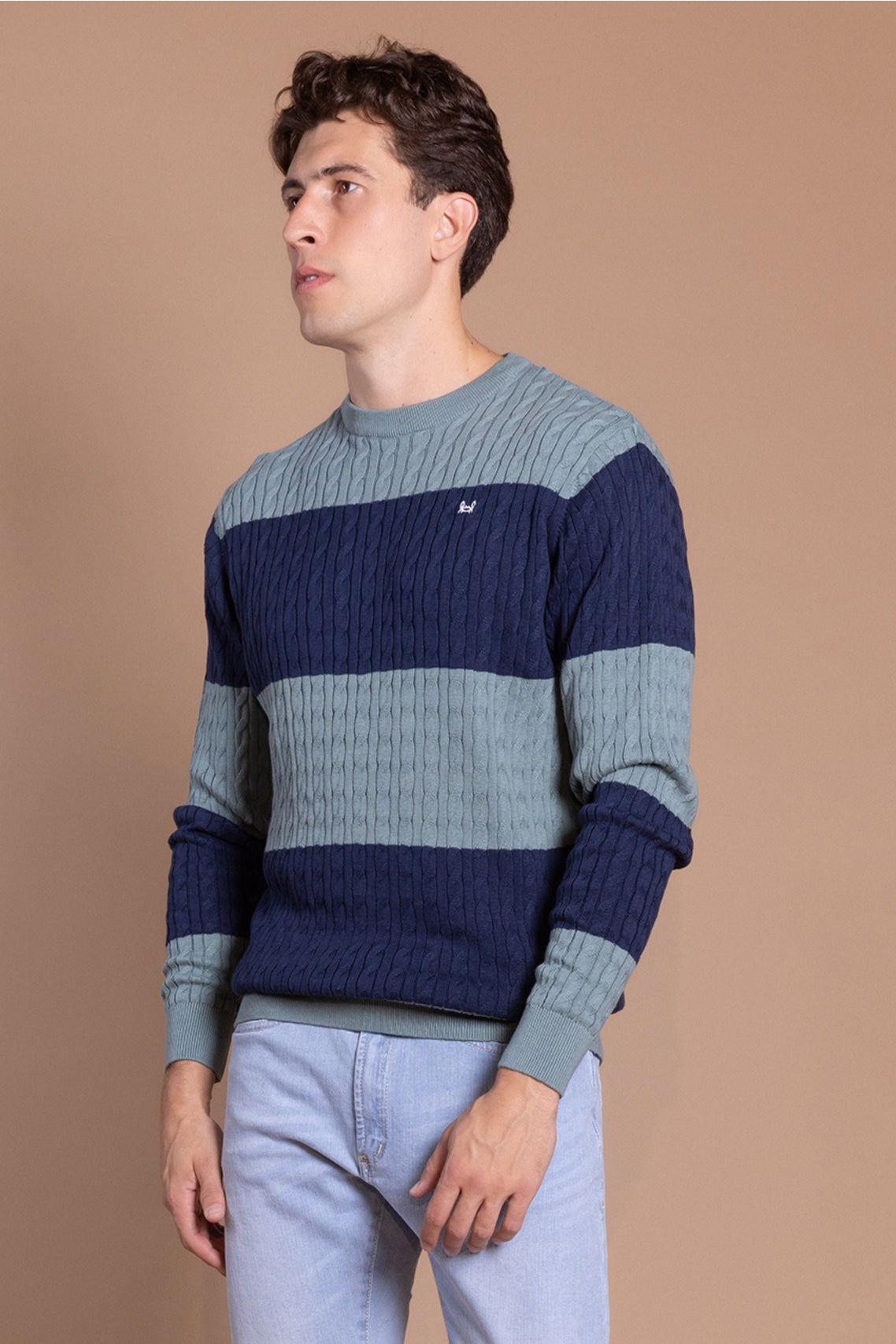 Pull torsadé à rayures vert marine