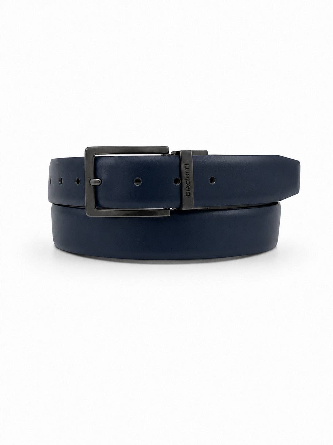 BIAGIOTTI Uomo Ceinture Réversible Classique pour Homme en Bleu foncé Noir avec Boucle Métallique