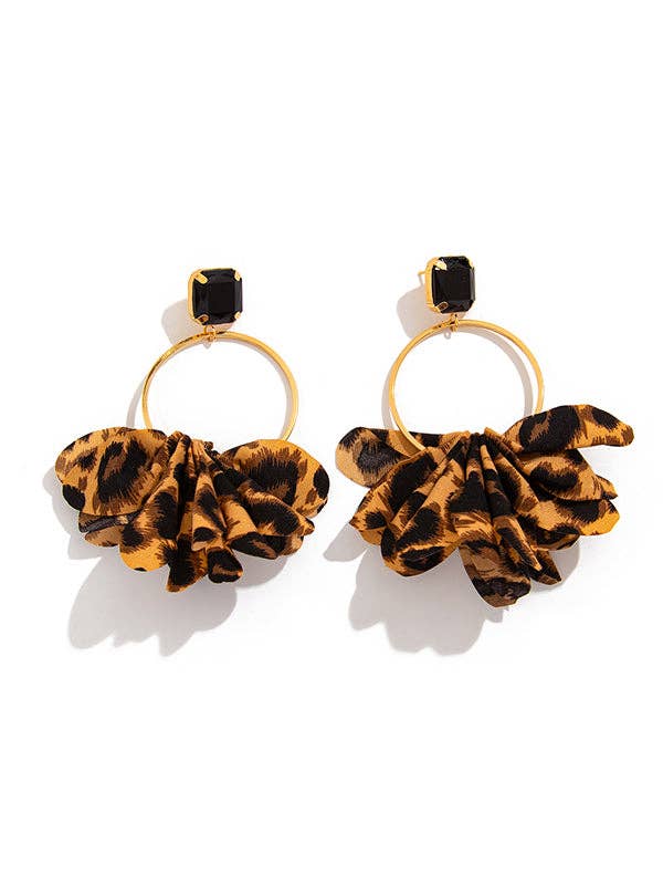 Boucles d'oreilles pendantes fleur tridimensionnelle léopard géométrique