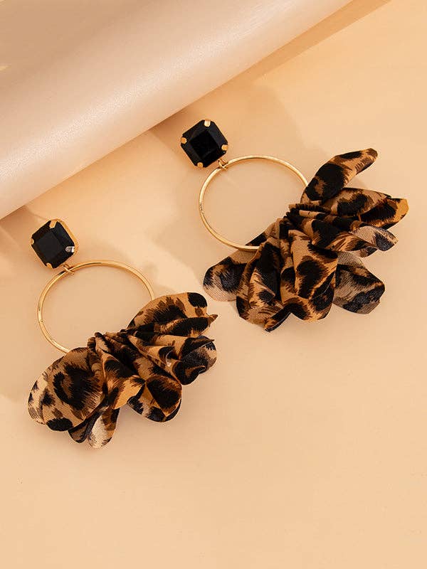 Boucles d'oreilles pendantes fleur tridimensionnelle léopard géométrique