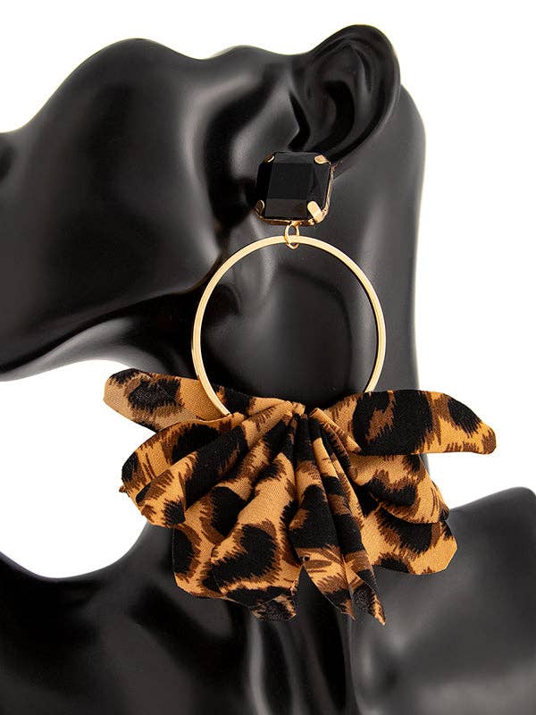 Boucles d'oreilles pendantes fleur tridimensionnelle léopard géométrique