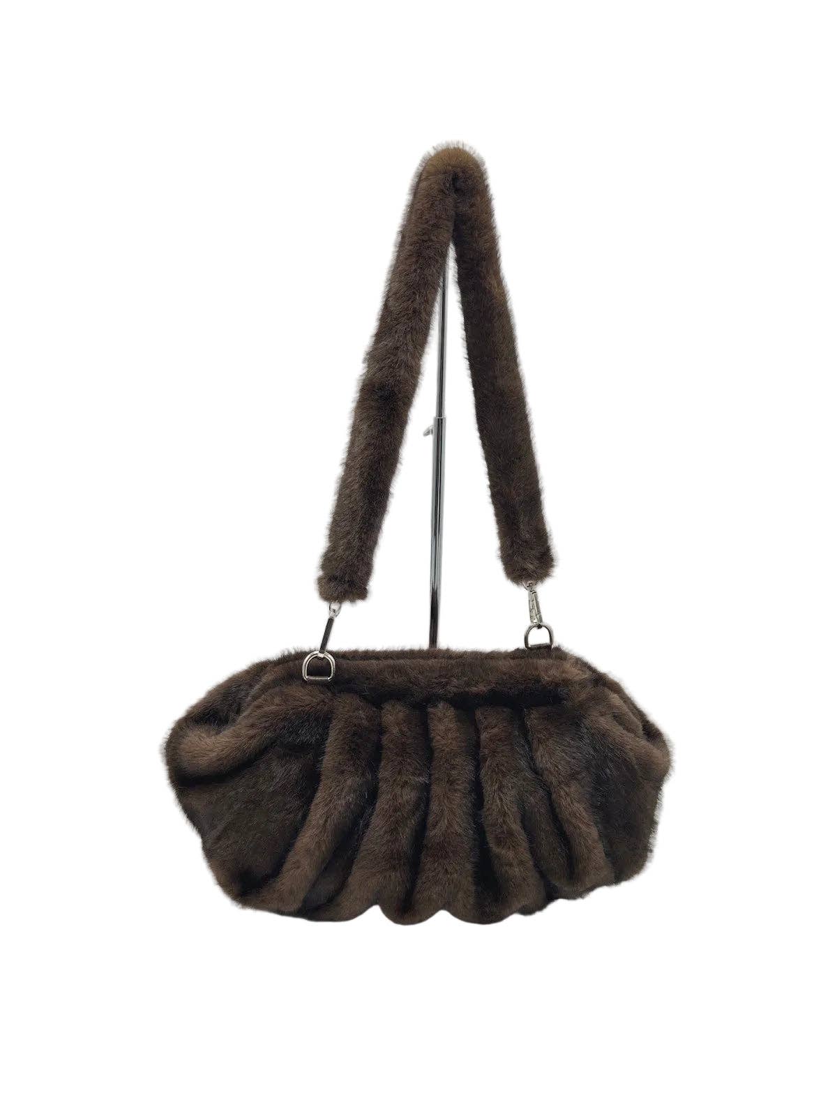 Sac Porté Épaule Foncé en fausse fourrure élégant et Chic pour une Tenue élégante