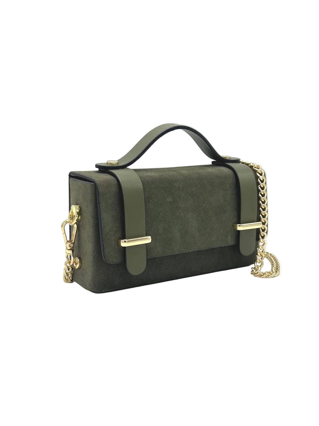 Mini pochette en cuir suédé avec chaîne, Fabriqué en Italie, art. 112629: Chameau
