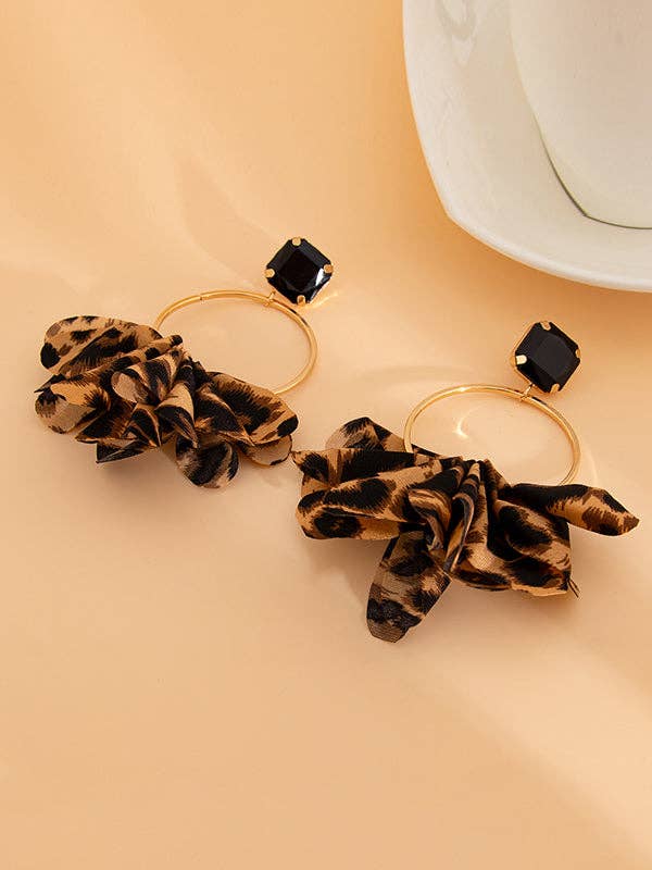 Boucles d'oreilles pendantes fleur tridimensionnelle léopard géométrique
