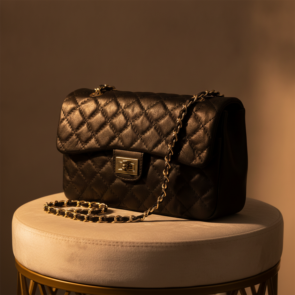 Sac en cuir matelassé extra premium pour femme avec poignée chaîne - OkikiParis