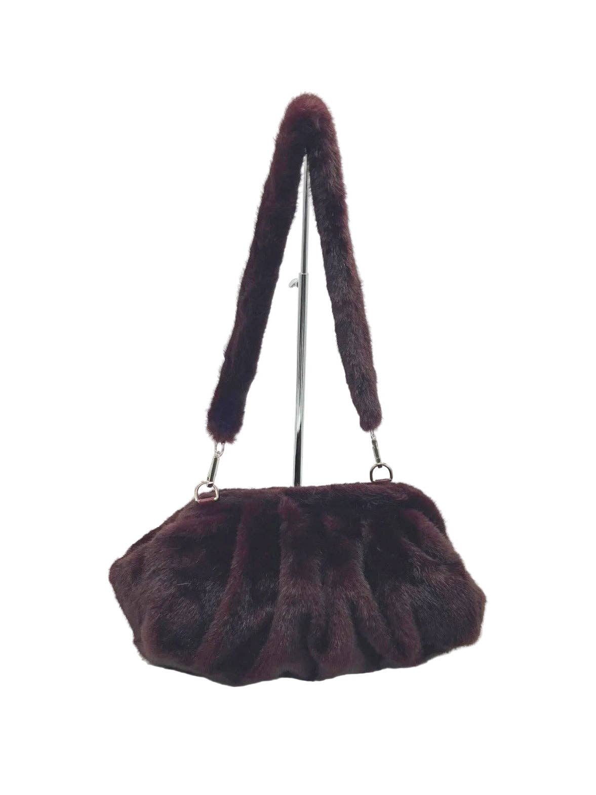 Sac Porté Épaule Foncé en fausse fourrure élégant et Chic pour une Tenue élégante