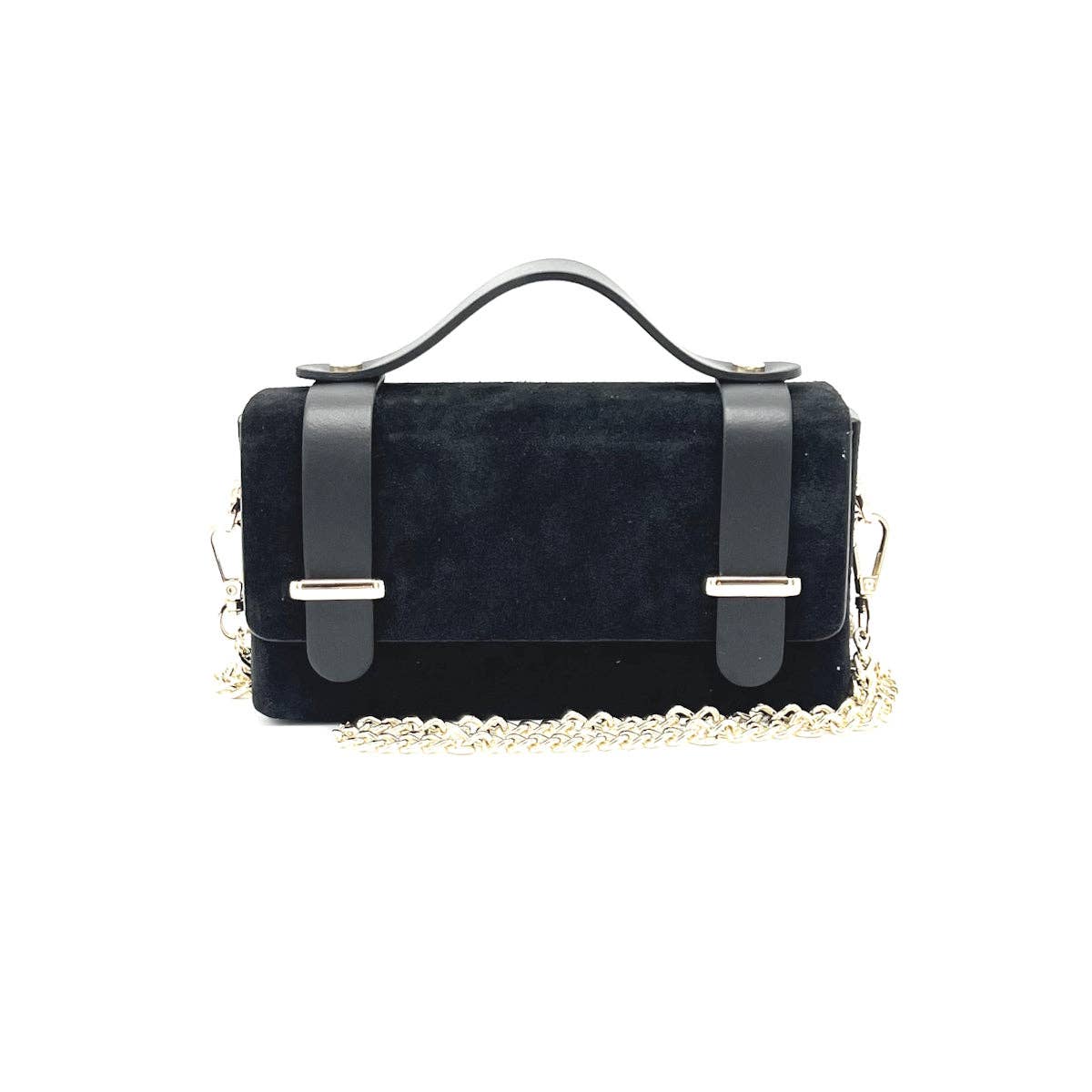 Mini pochette en cuir suédé avec chaîne, Fabriqué en Italie, art. 112629: Chameau
