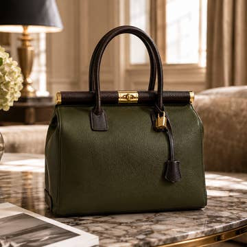 Sac Nora en cuir italien dollaro – Khaki & Dark Brown - OkikiParis