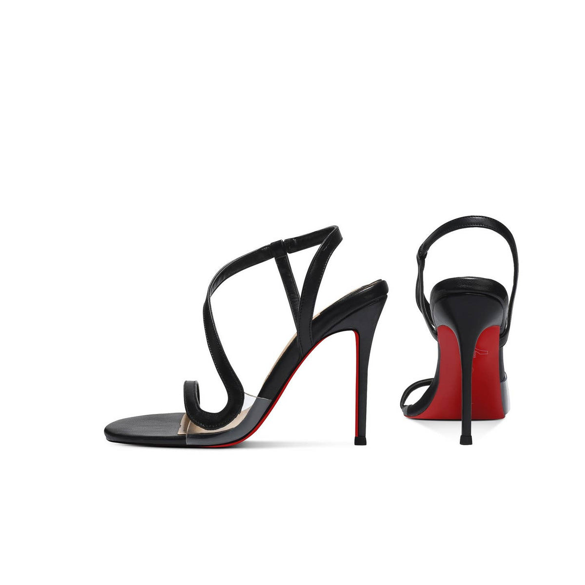Sandales Femme Talon Aiguille Snake-Wrap — Noir & Beige | OkikiParis