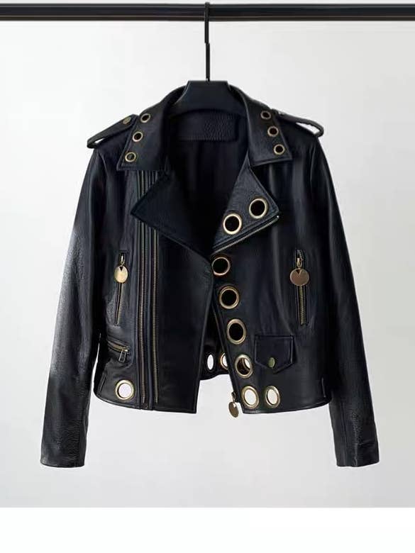 Veste Femme en Cuir d'Agneau Clouté — OkikiParis