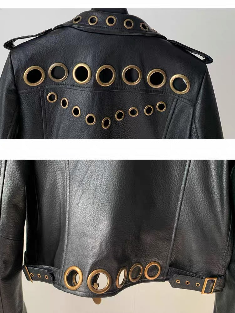 Veste Femme en Cuir d'Agneau Clouté — OkikiParis