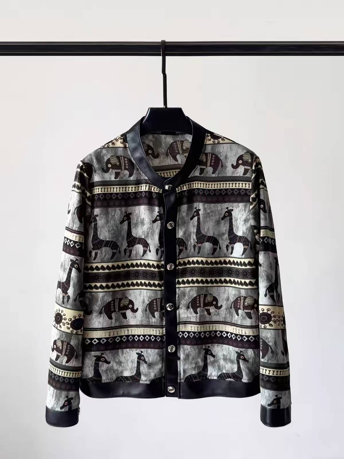 Veste-Chemise Femme en Cuir d'Agneau Imprimé Paysage Doré — OkikiParis