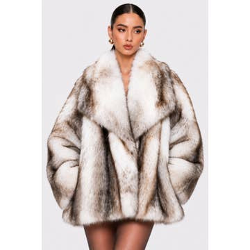 Manteau Fausse Fourrure Ivoire Marbrée – Col Châle | OkikiParis