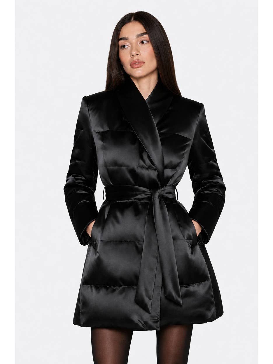 Mini-Manteau Doudoune Ceinturée Noir – 90% Duvet de Canard | OkikiParis