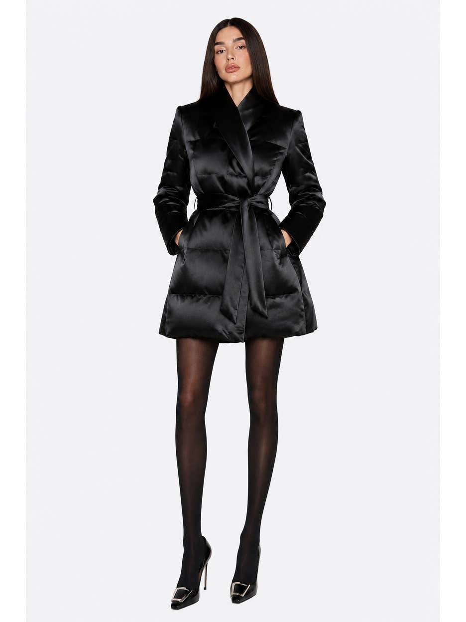 Mini-Manteau Doudoune Ceinturée Noir – 90% Duvet de Canard | OkikiParis