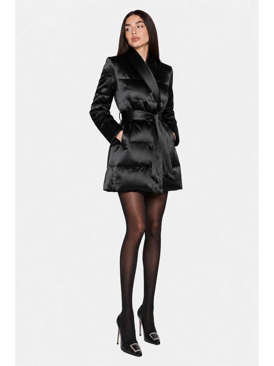 Mini-Manteau Doudoune Ceinturée Noir – 90% Duvet de Canard | OkikiParis