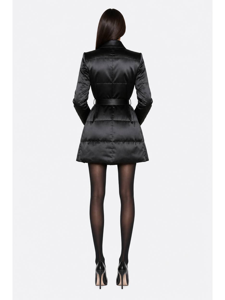 Mini-Manteau Doudoune Ceinturée Noir – 90% Duvet de Canard | OkikiParis