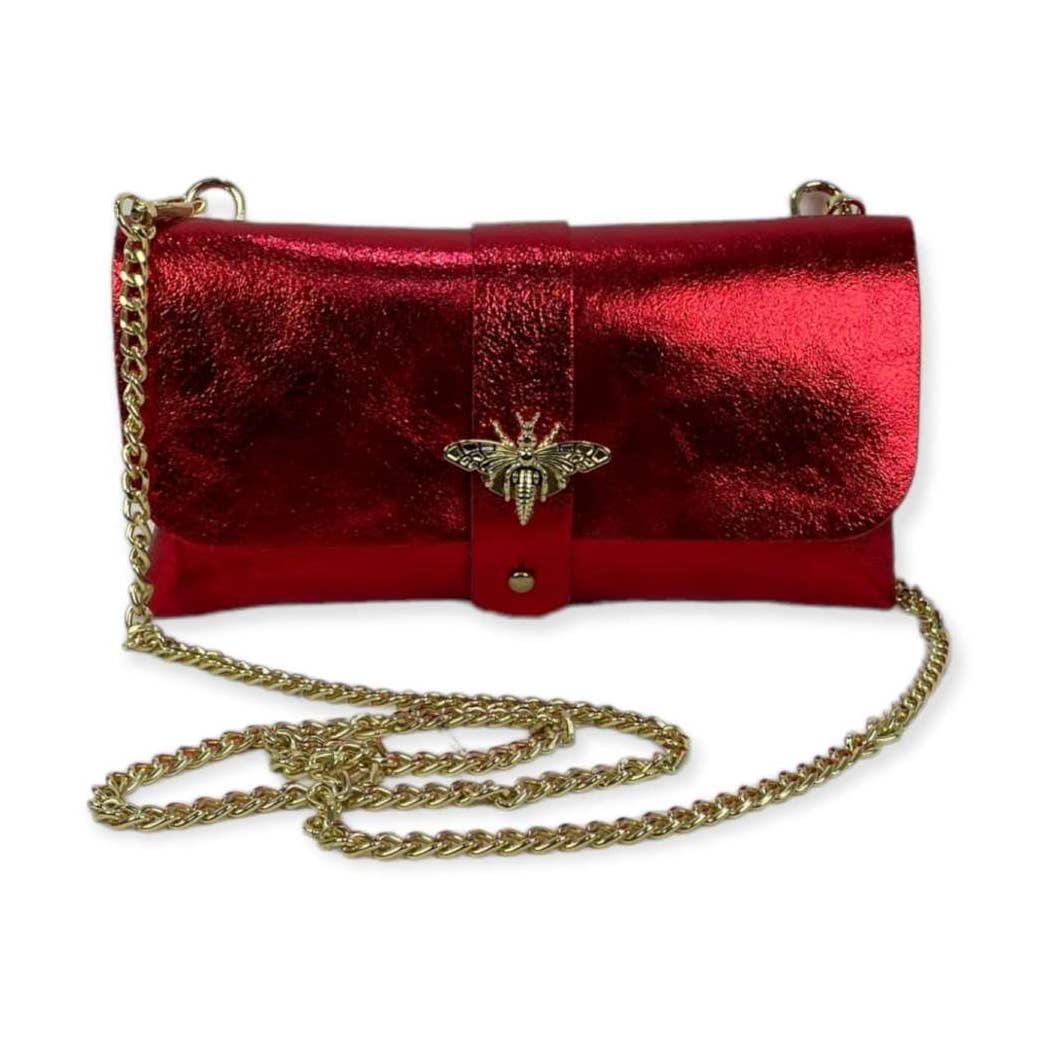 Sac enveloppe en cuir avec rabat magnétique avec anse chaîne et effet brillant - OkikiParis