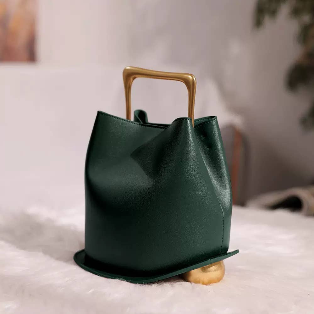 Sac en cuir avec anse métallique au design artistique géométrique - OkikiParis