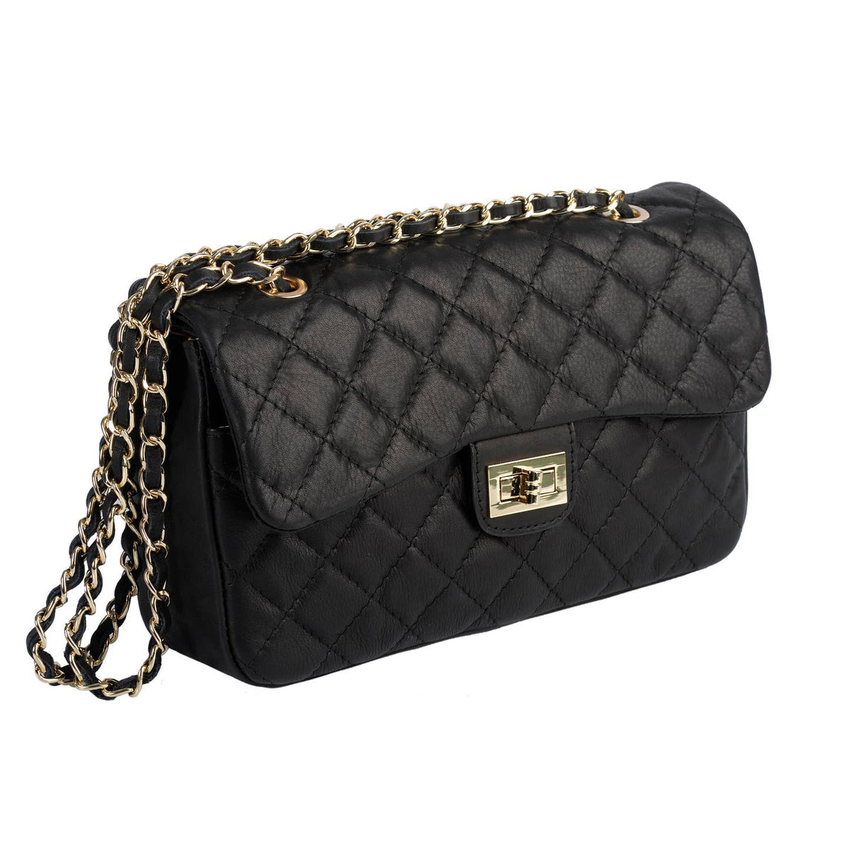 Sac en cuir matelassé extra premium pour femme avec poignée chaîne - OkikiParis