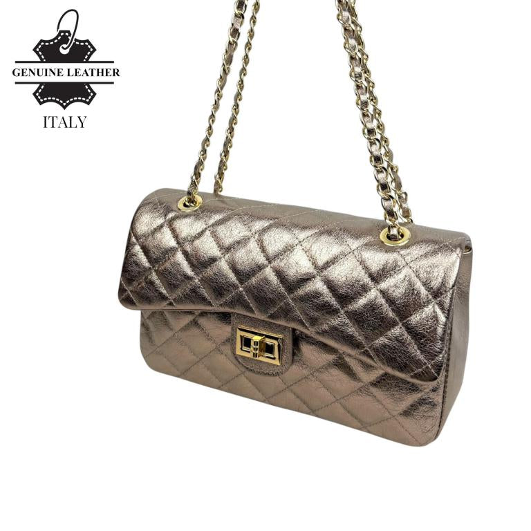 Sac en cuir matelassé extra premium pour femme avec poignée chaîne - OkikiParis