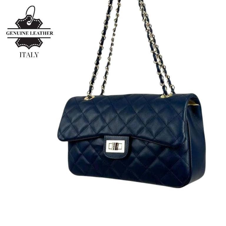 Sac en cuir matelassé extra premium pour femme avec poignée chaîne - OkikiParis