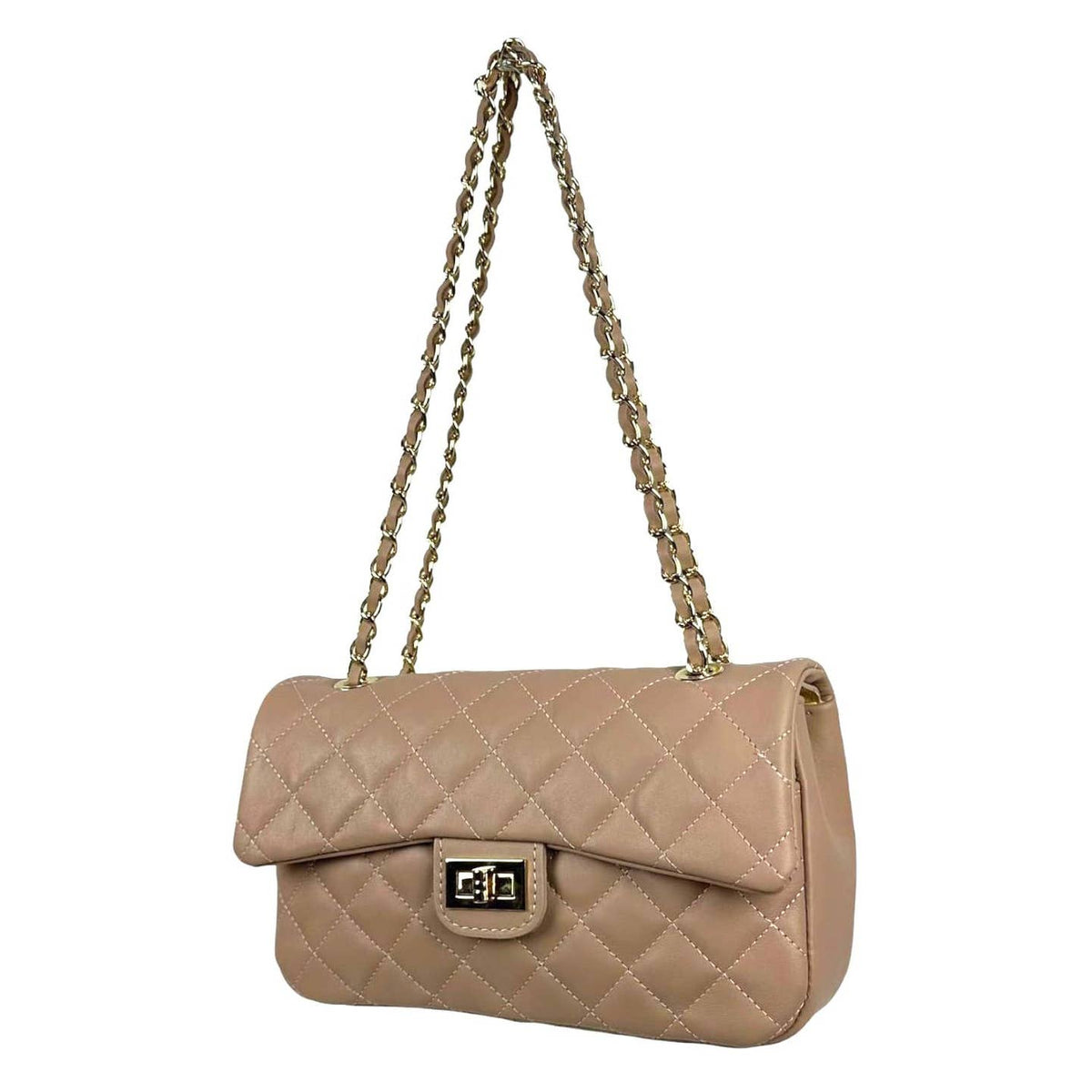 Sac en cuir matelassé extra premium pour femme avec poignée chaîne - OkikiParis