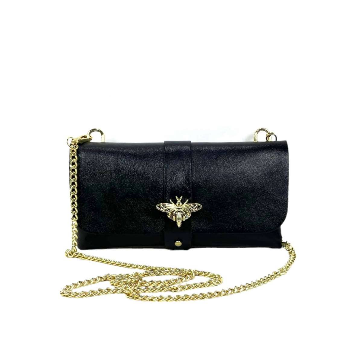Sac enveloppe en cuir avec rabat magnétique avec anse chaîne et effet brillant - OkikiParis