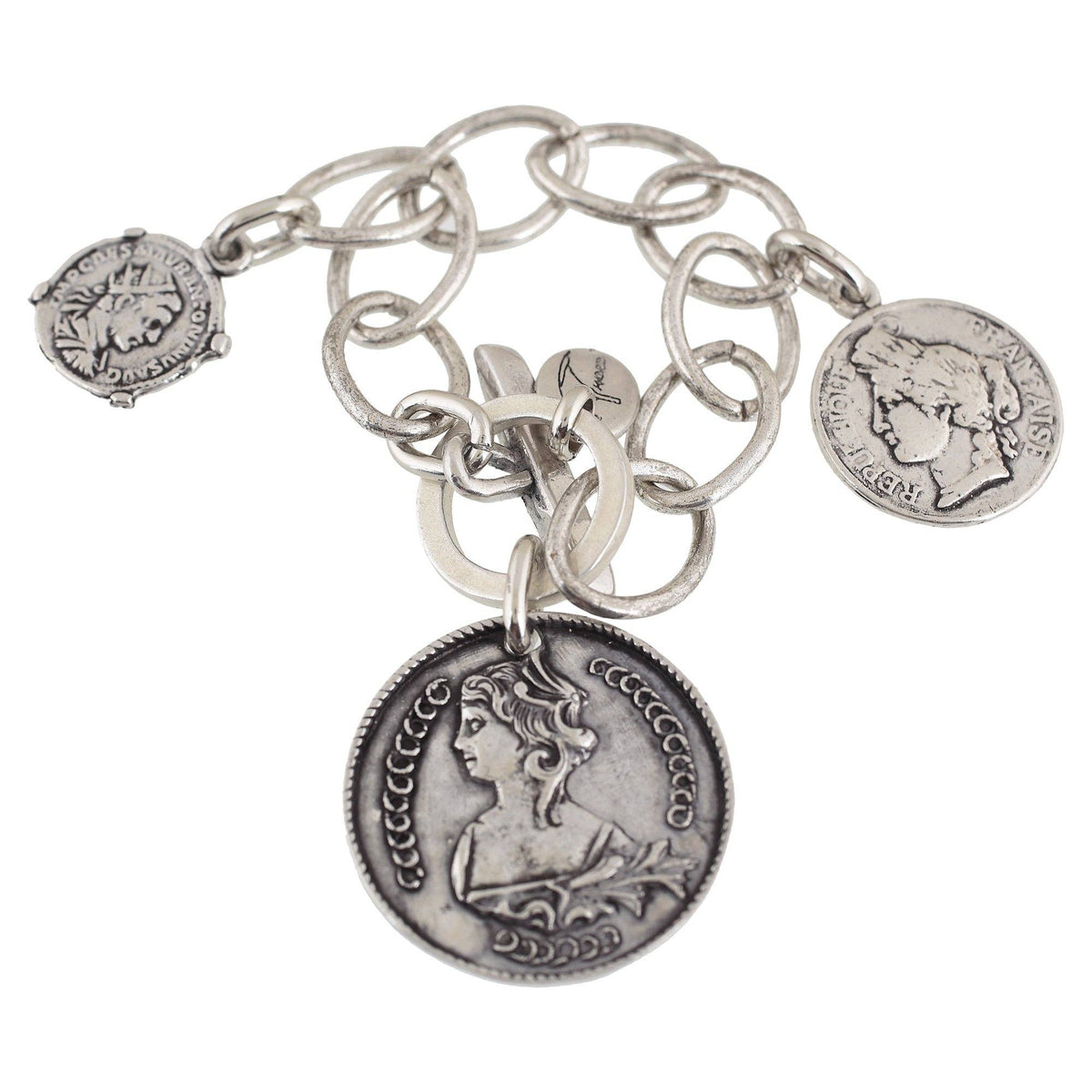 Bracelet chaîne argentée avec grandes pièces - OkikiParis