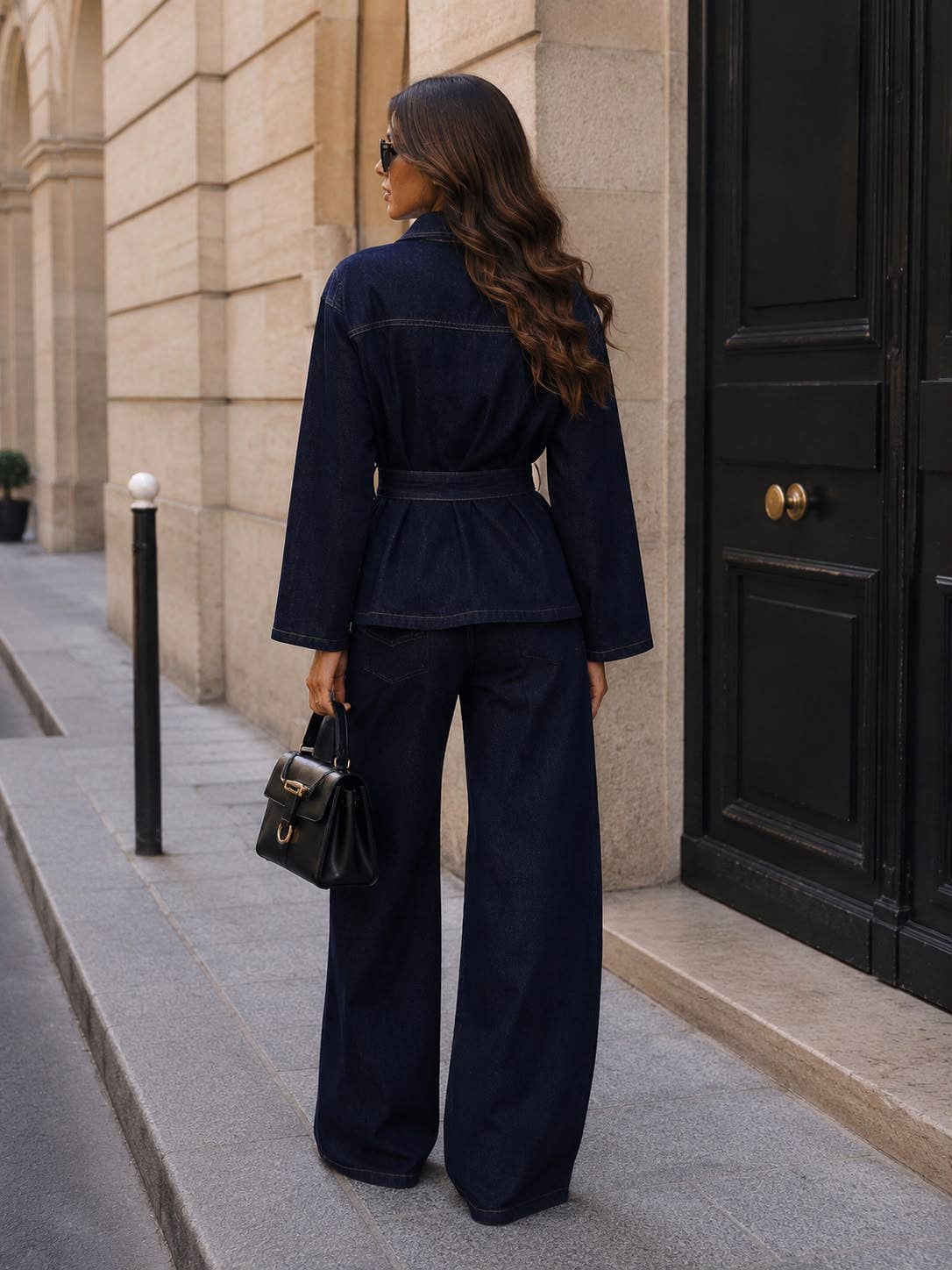 Ensemble en Jean Premium – Veste Ceinturée & Pantalon Large Taille Haute - OkikiParis