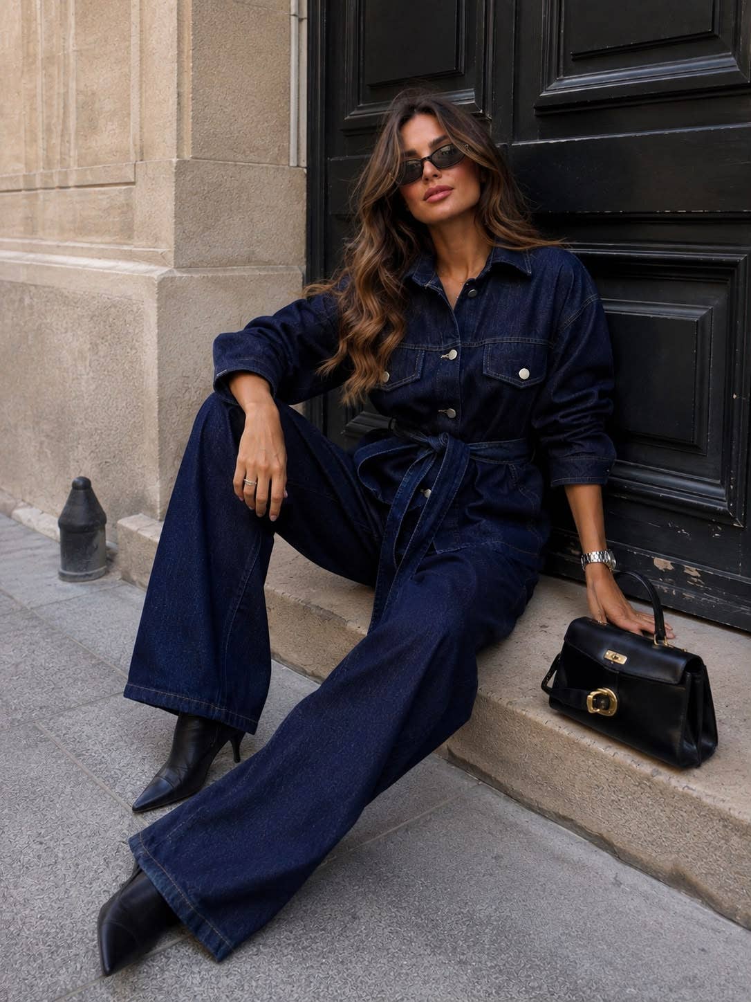 Ensemble en Jean Premium – Veste Ceinturée & Pantalon Large Taille Haute - OkikiParis