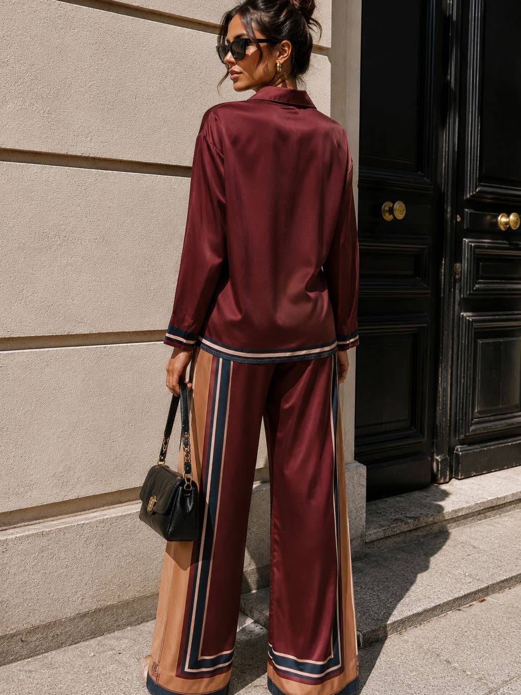 Ensemble chemise satinée & pantalon fluide imprimé - OkikiParis