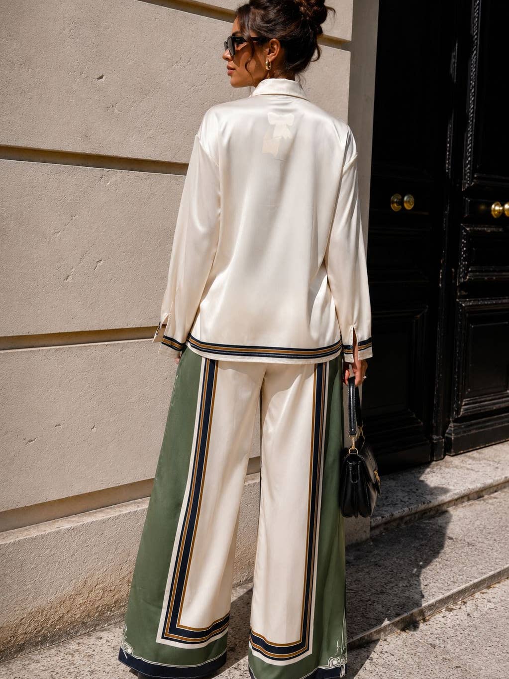 Ensemble chemise satinée & pantalon fluide imprimé - OkikiParis