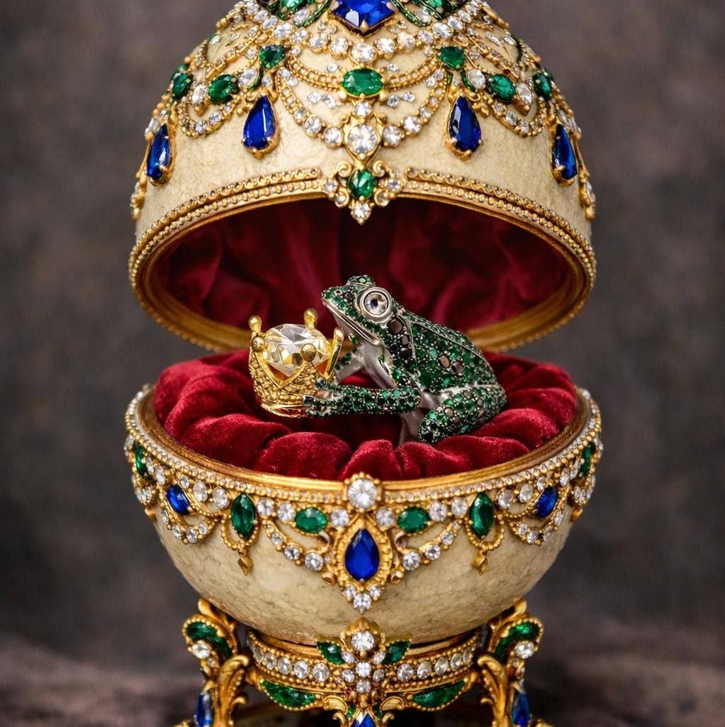 Bague prince grenouille vert émeraude, conte de fées, édition limitée - OkikiParis