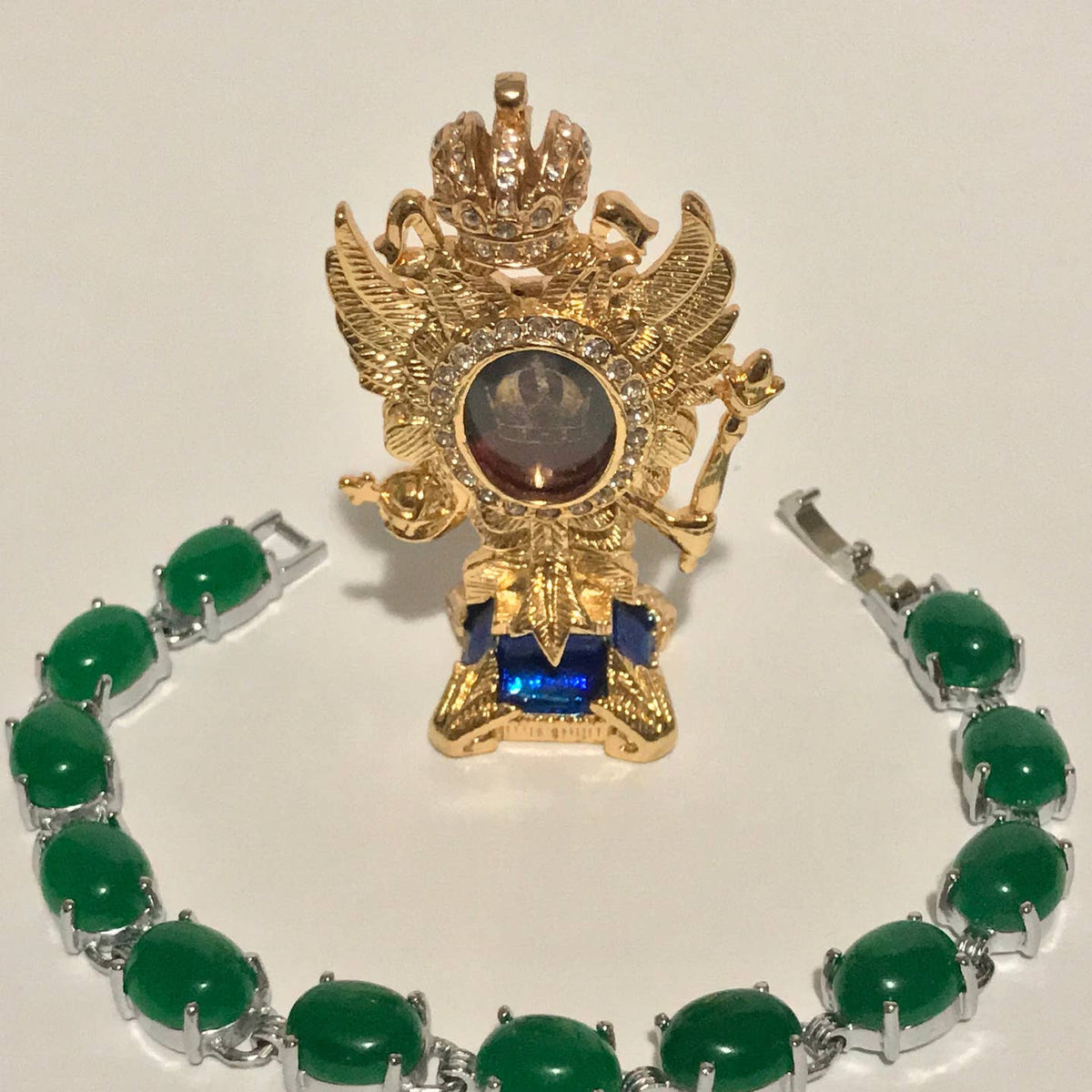 Bracelet Impérial Royale en argent, jadéite et émeraude - OkikiParis