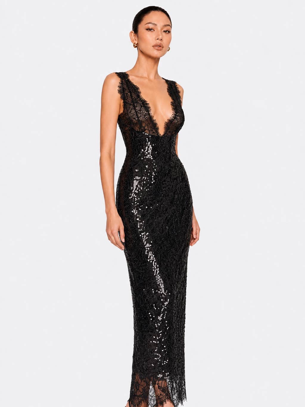 Robe midi en dentelle minuit - OkikiParis